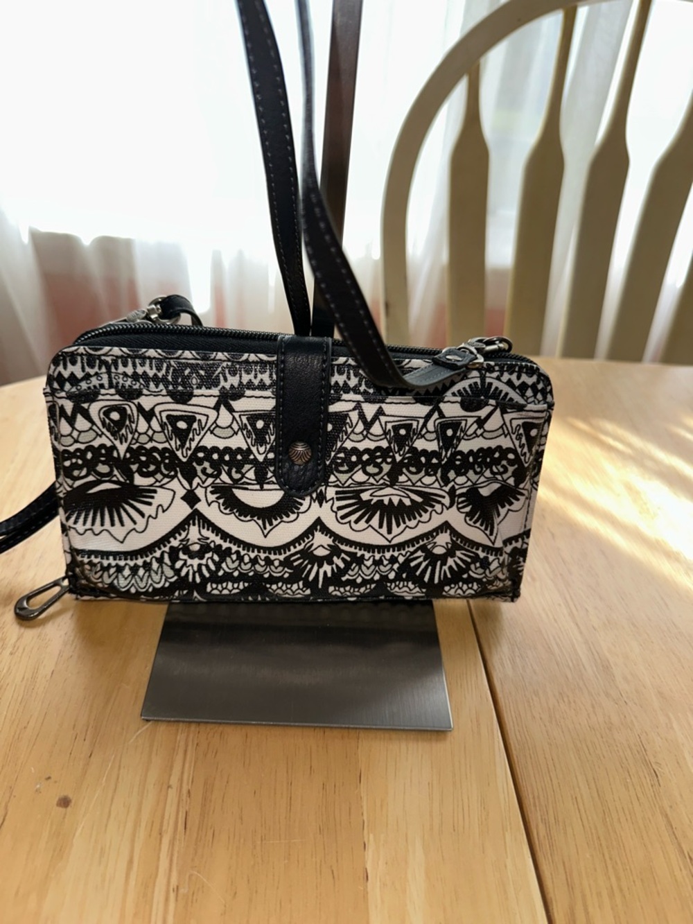 Sakroots Black & White Patterned Crossbody Wallet